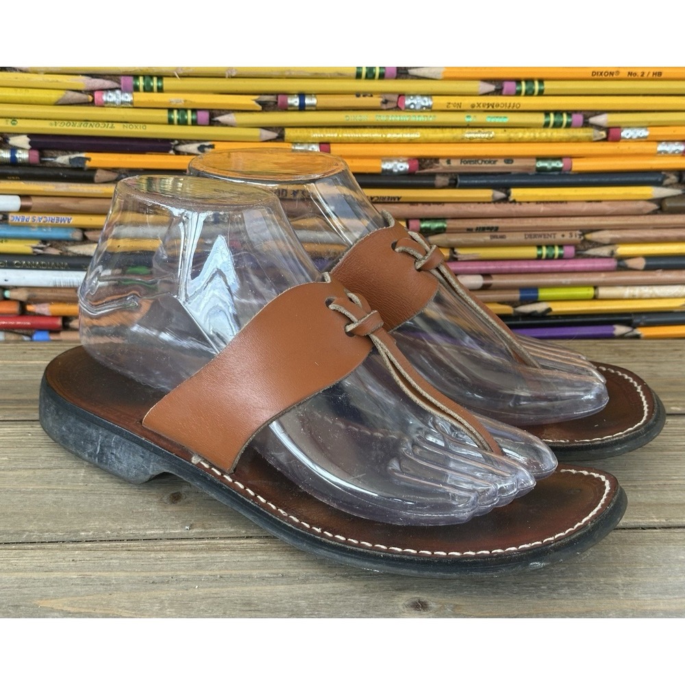 Nimrod Brown Leather Thong Sandals BOHO Women's Size 7